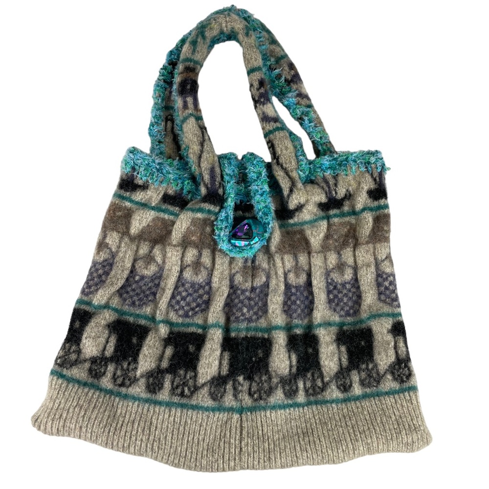 Handmade Wool Unique Shoulder Tote Bag Button Loop Amish Horse Buggy Carriage